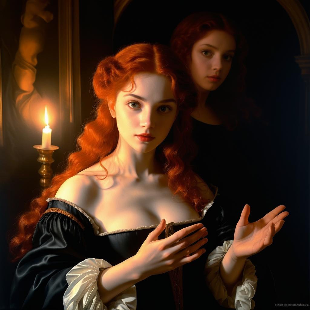 Young Woman in Baroque Style with Red Hair