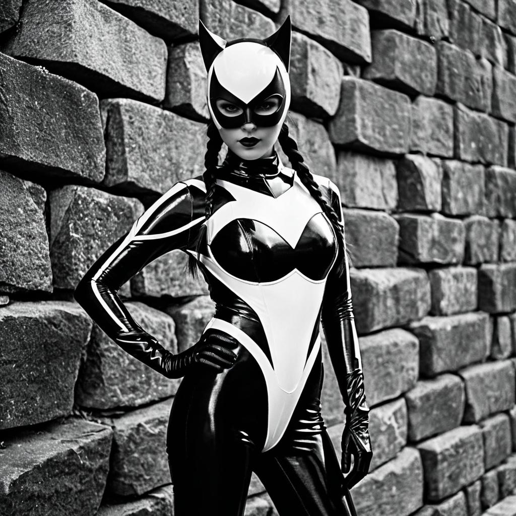 Futuristic Catwoman Style Woman in Black and White Latex Bodysuit