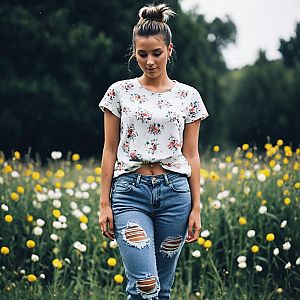 Young Woman in Floral Meadow