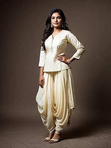 Elegant Woman in Ivory Dhoti Suit Salwar - Detailed Photorealistic Studio Portrait