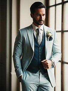 Elegant Man in Summer Wedding Outfit with Cinematic Realism Style