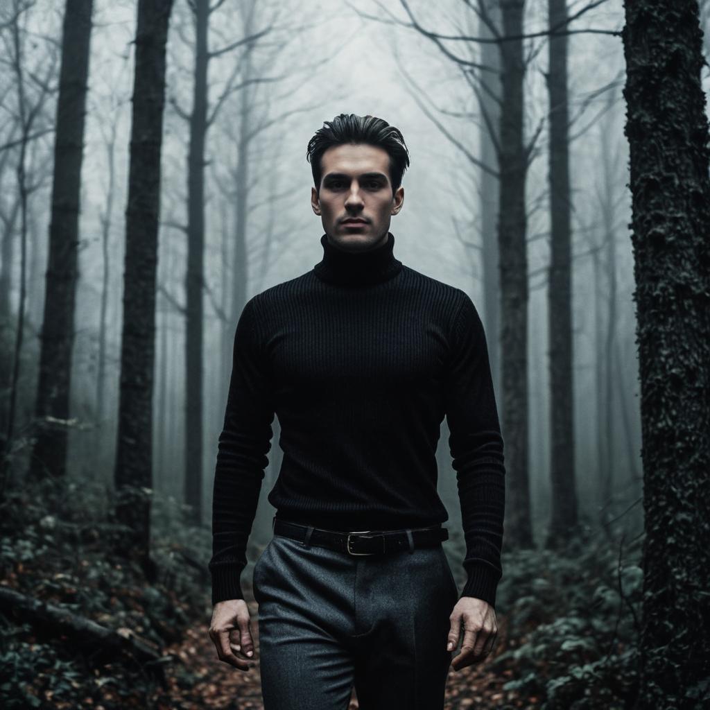 Young Man in Misty Forest
