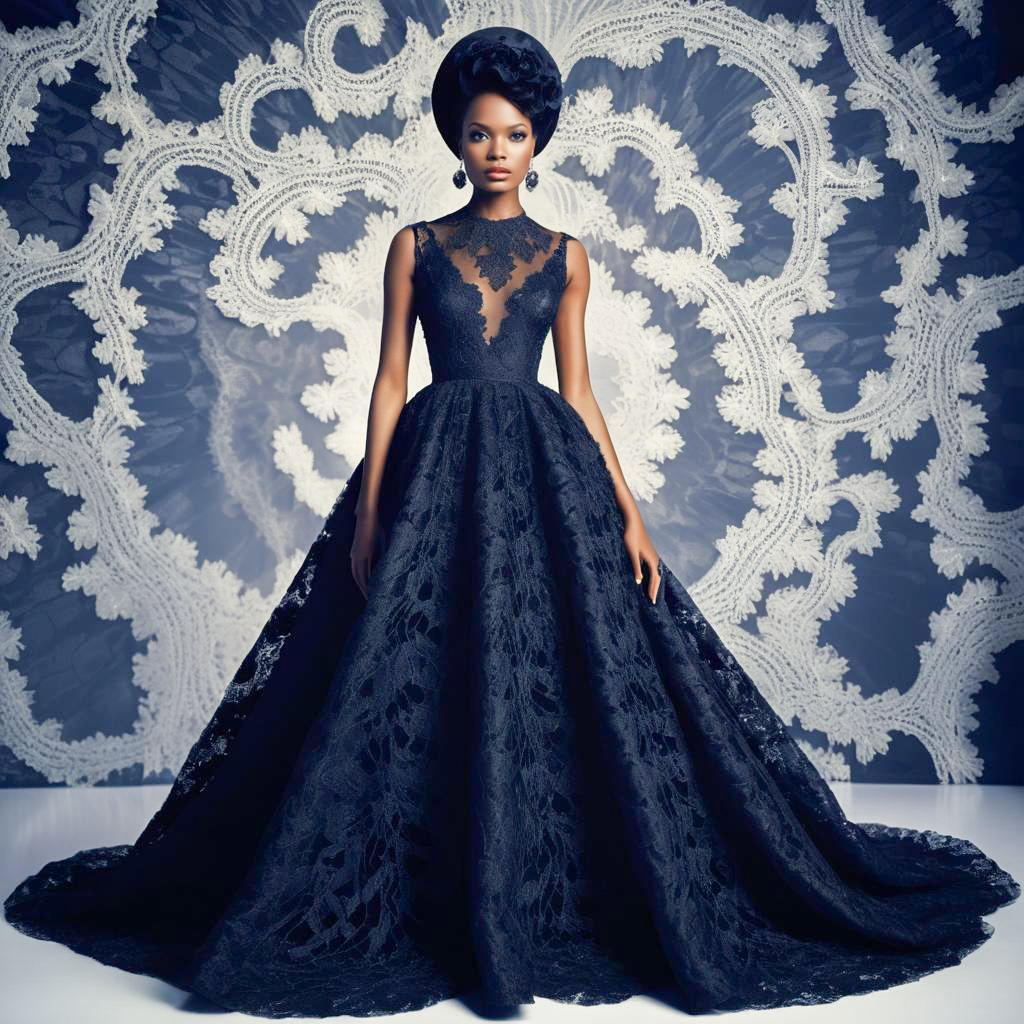 Elegant Black Evening Gown with Lace Detailing