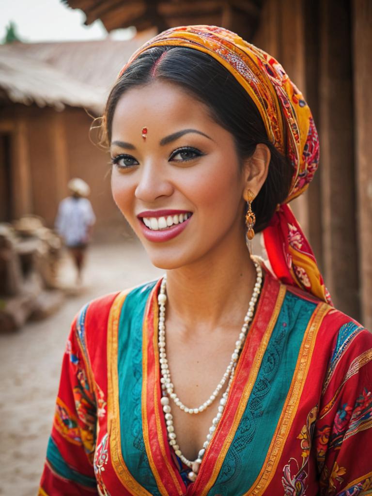 Joyful Woman in Cultural Attire