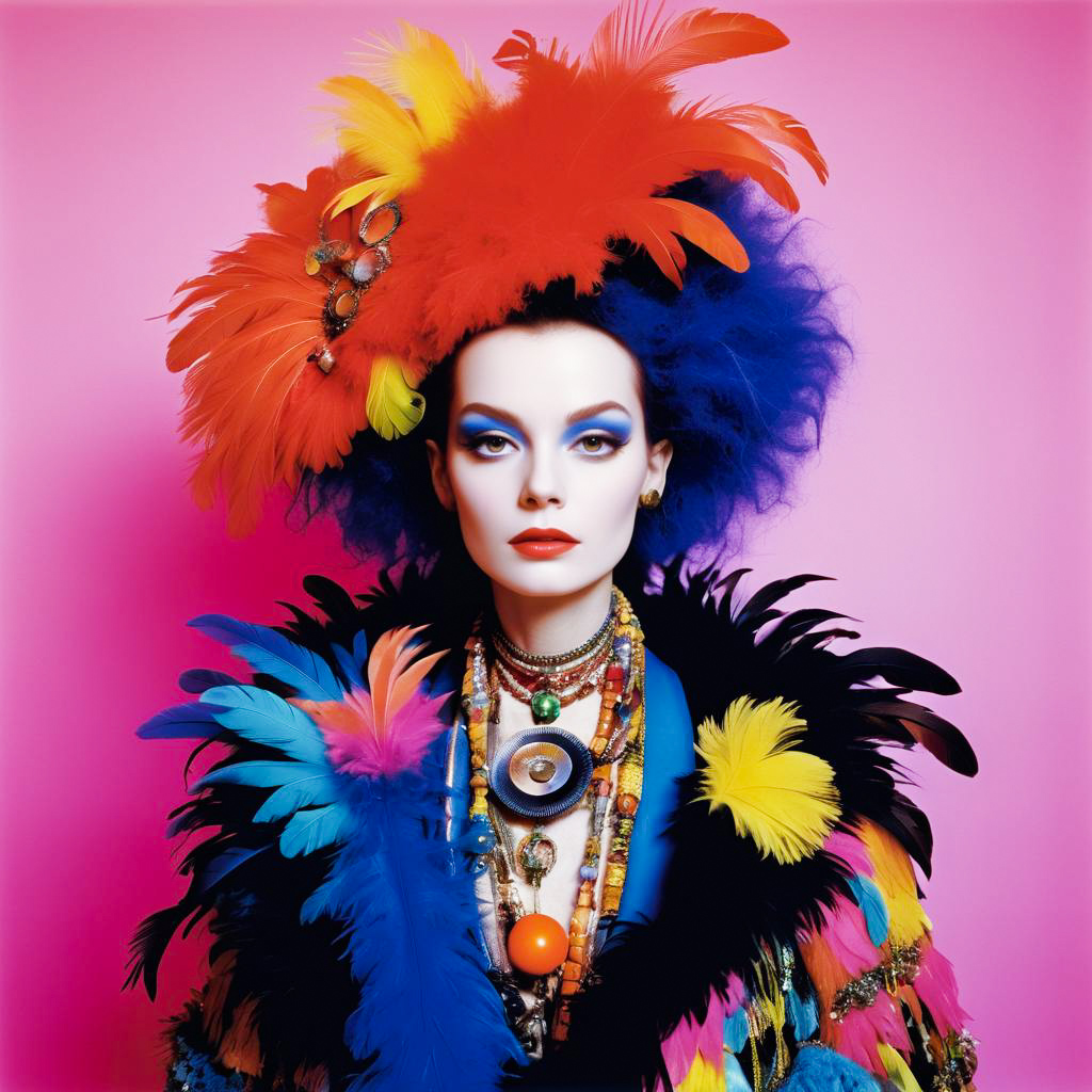 Vibrant Fashion Portrait with Feather Headdress