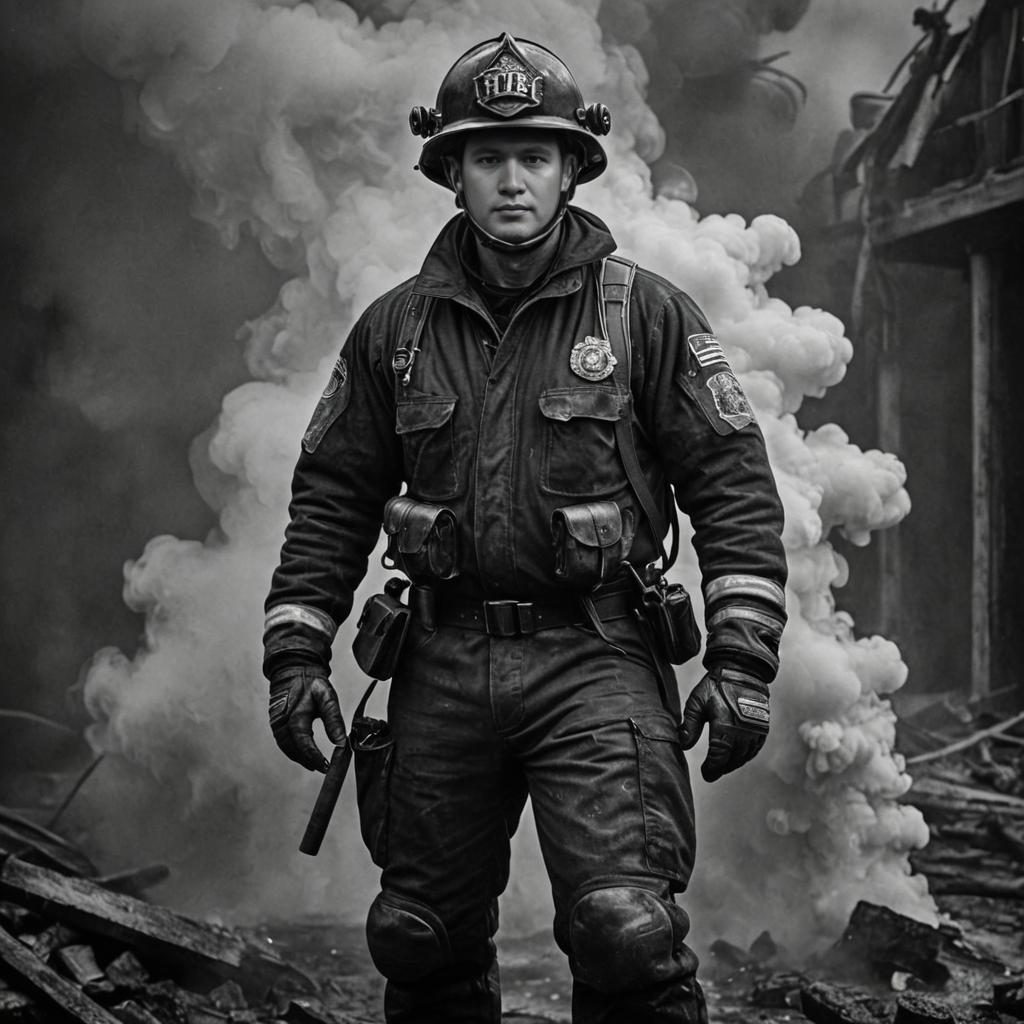 Determined Firefighter Amidst Aftermath