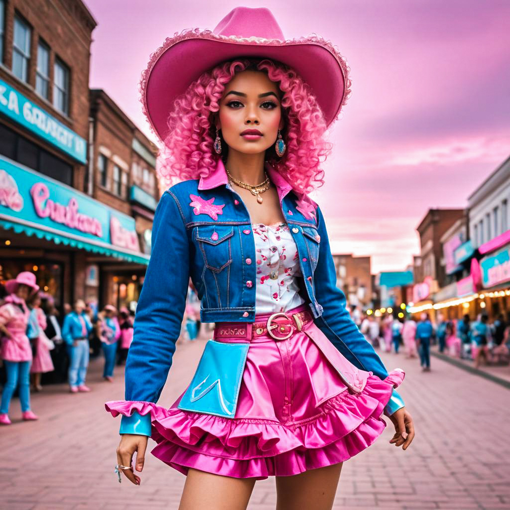 Stylish Woman in Pink Cowboy Outfit