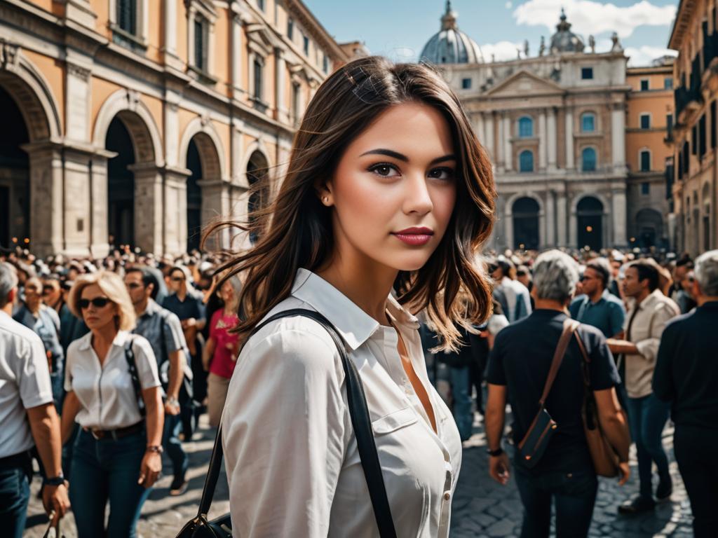 Elegant Woman in Chic Blouse in Rome