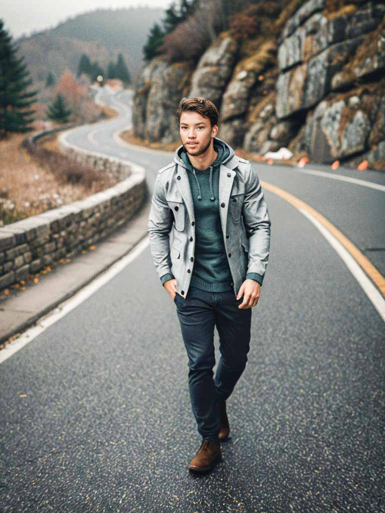 Stylish Man on Scenic Mountain Road