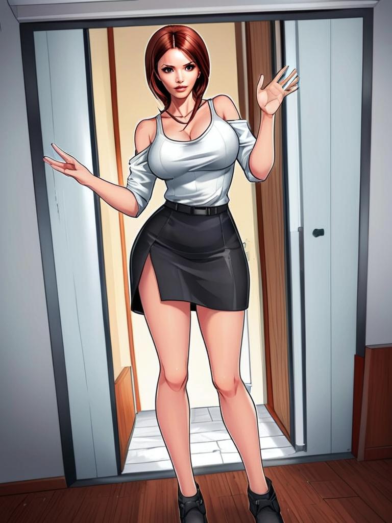 Digital Illustration of Woman in Stylish Outfit Standing in Doorway