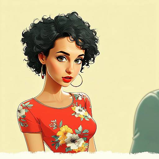 Young Woman in Red Floral Top Digital Illustration