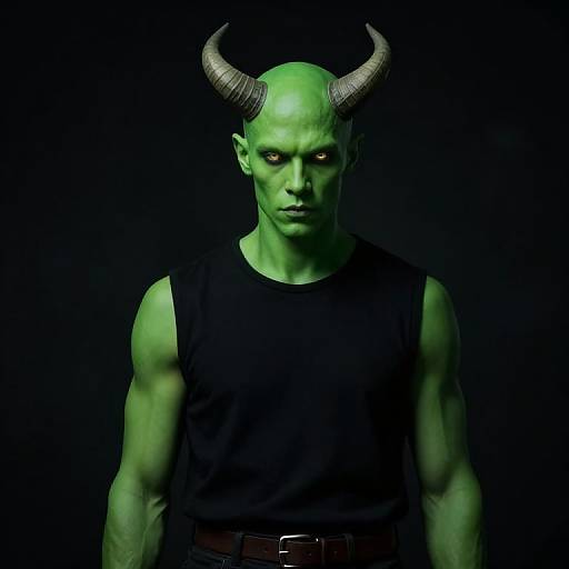 Muscular Green Horned Man with Yellow Eyes Fantasy Portrait