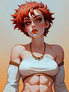 Confident Woman with Red Hair and Yellow Eyes