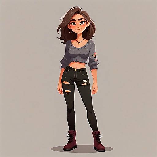 Grunge-Inspired Young Woman with Pretty Hair and Cropped Sweater Illustration