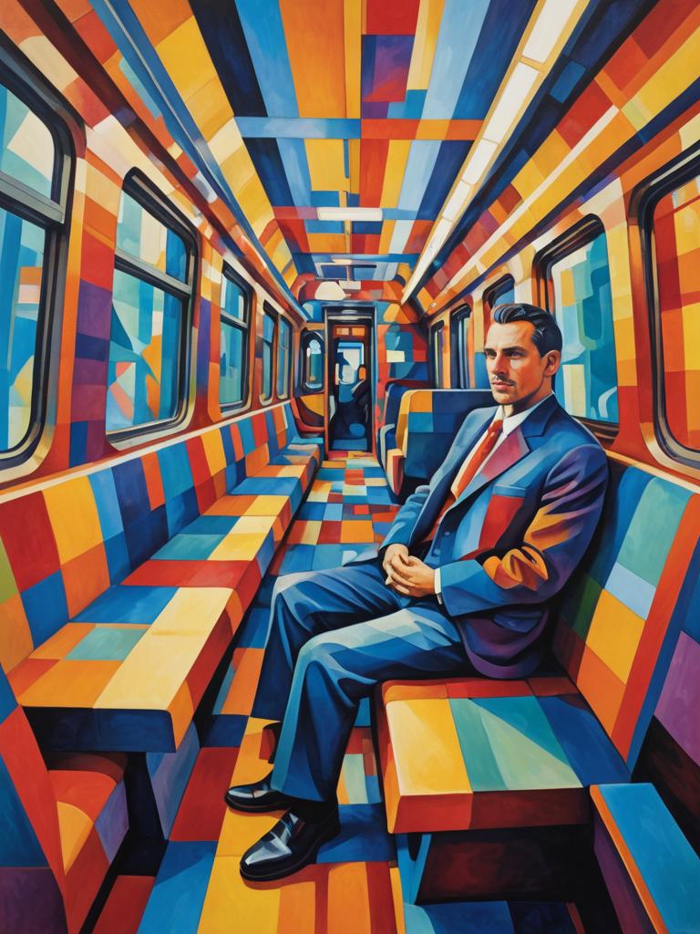 Colorful Artistic Man in Geometric Subway