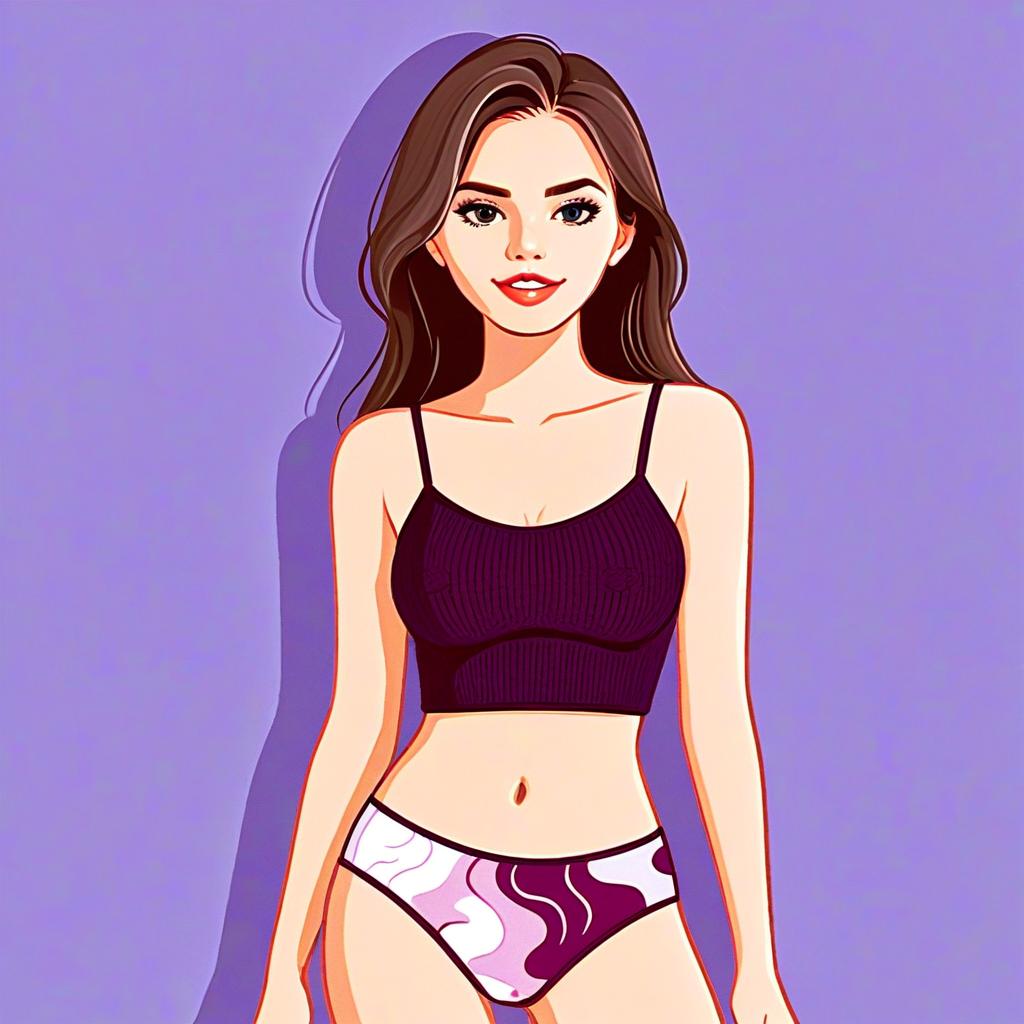 Stylized Digital Vector Illustration of Smiling Woman in Casual Modern Outfit