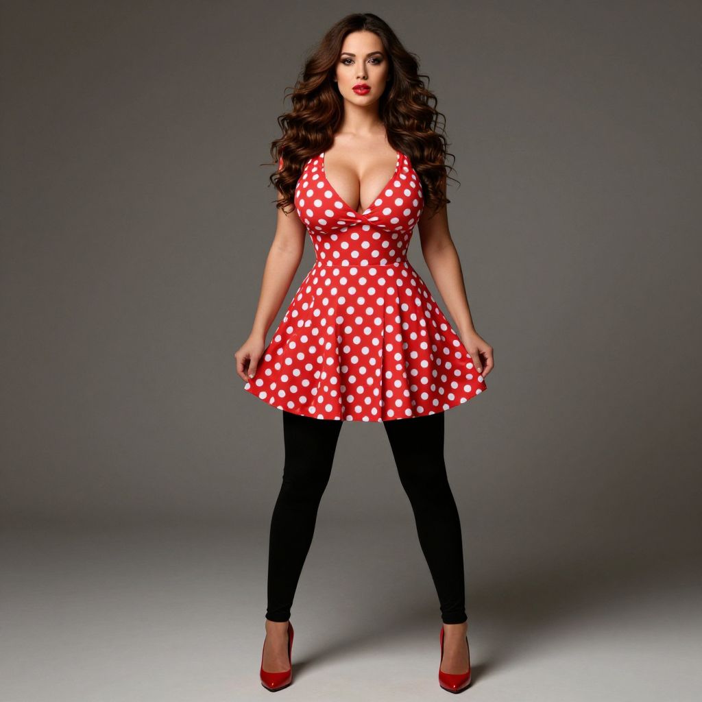 Retro Style Woman in Red Polka Dot Dress with Black Leggings