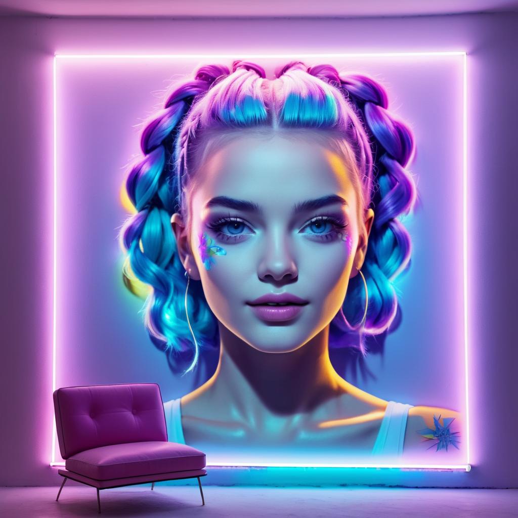 Young Woman with Blue and Purple Hair in Neon Lights