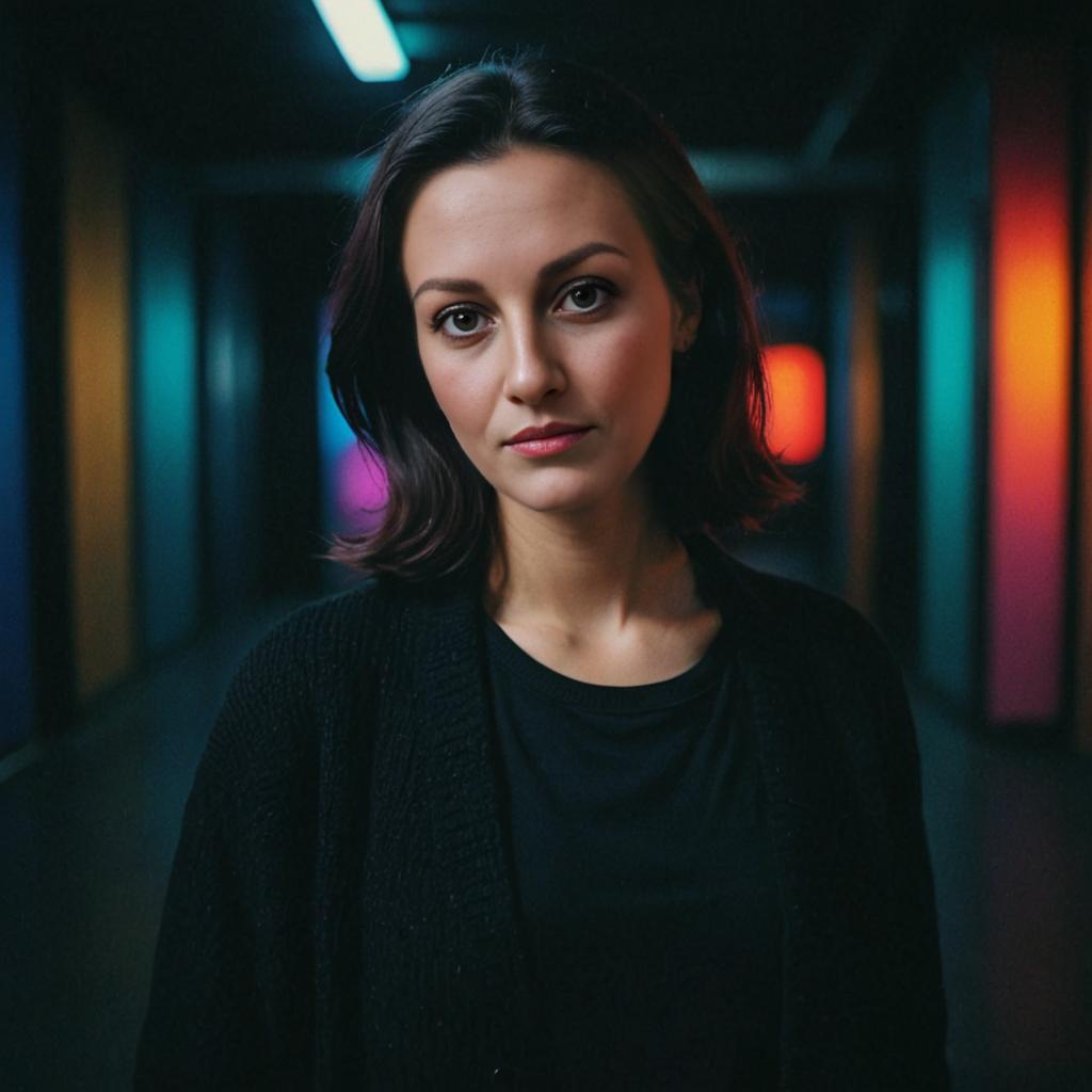 Confident Woman in Artistic Backdrop