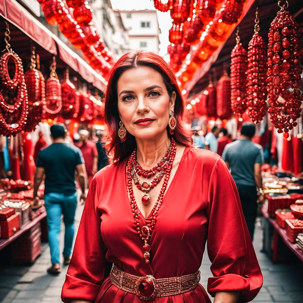 Confident Woman in Vibrant Marketplace