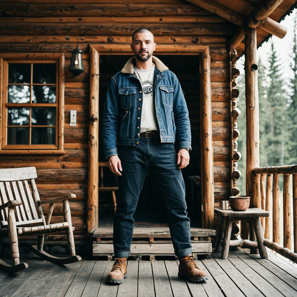 Confident Man on Rustic Cabin Porch
