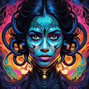 Woman with Intricate Patterns in Vibrant Colors