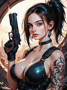 Confident Young Woman with Handgun