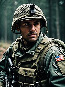 Man in Army Soldier Costume Cinematic Military Cosplay