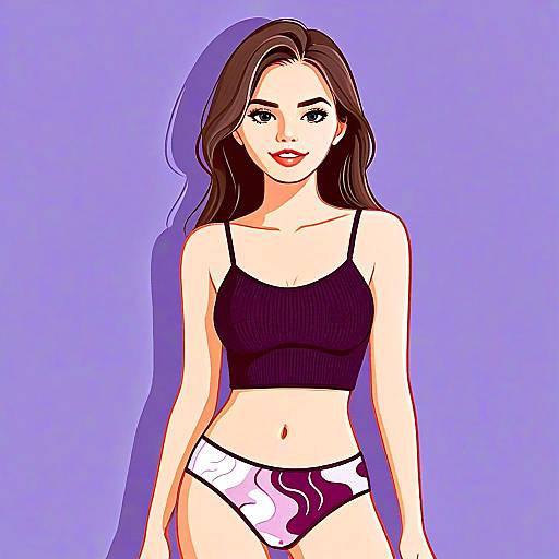 Stylized Digital Vector Illustration of Smiling Woman in Casual Modern Outfit