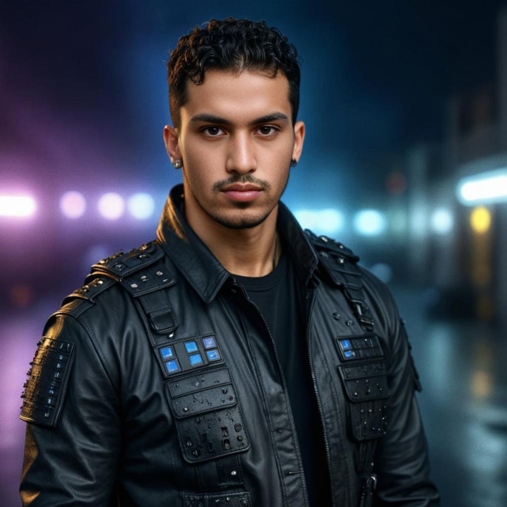 Young Man in Stylish Rain-Soaked Leather Jacket