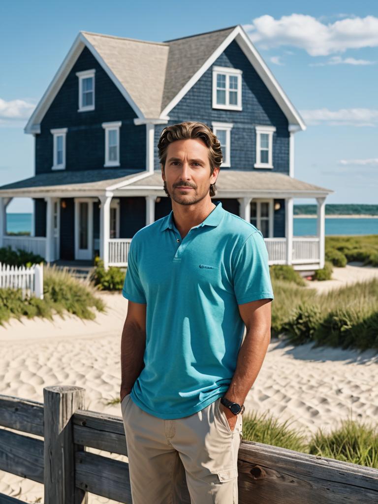 Man in Casual Attire by Martha's Vineyard House