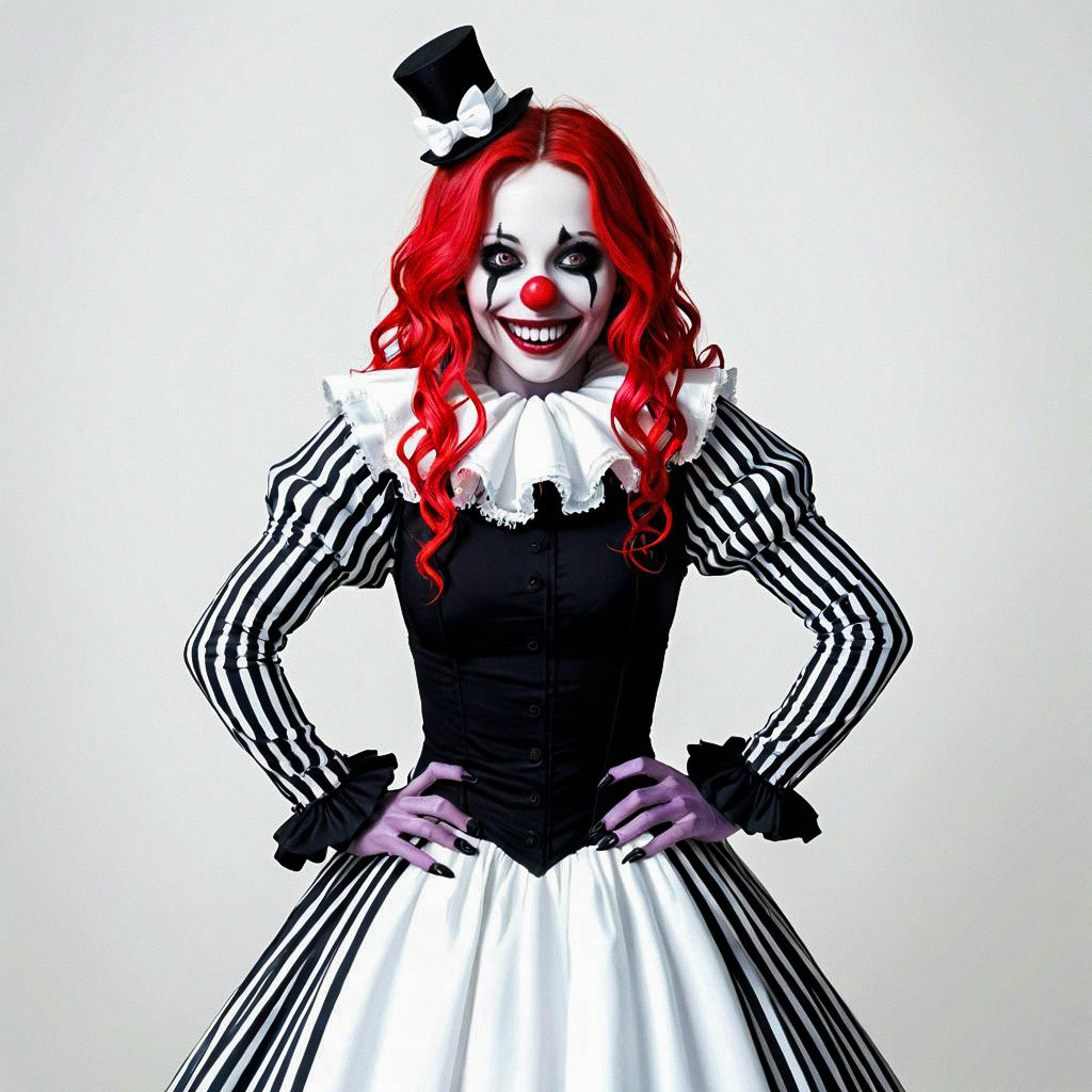 Creative Clown Costume with Vibrant Red Hair Creative Clown Costume with Vibrant Red Hair