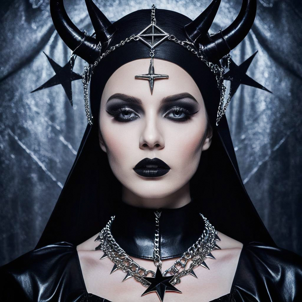 Gothic Woman Portrait with Horned Headpiece Gothic Woman Portrait with Horned Headpiece