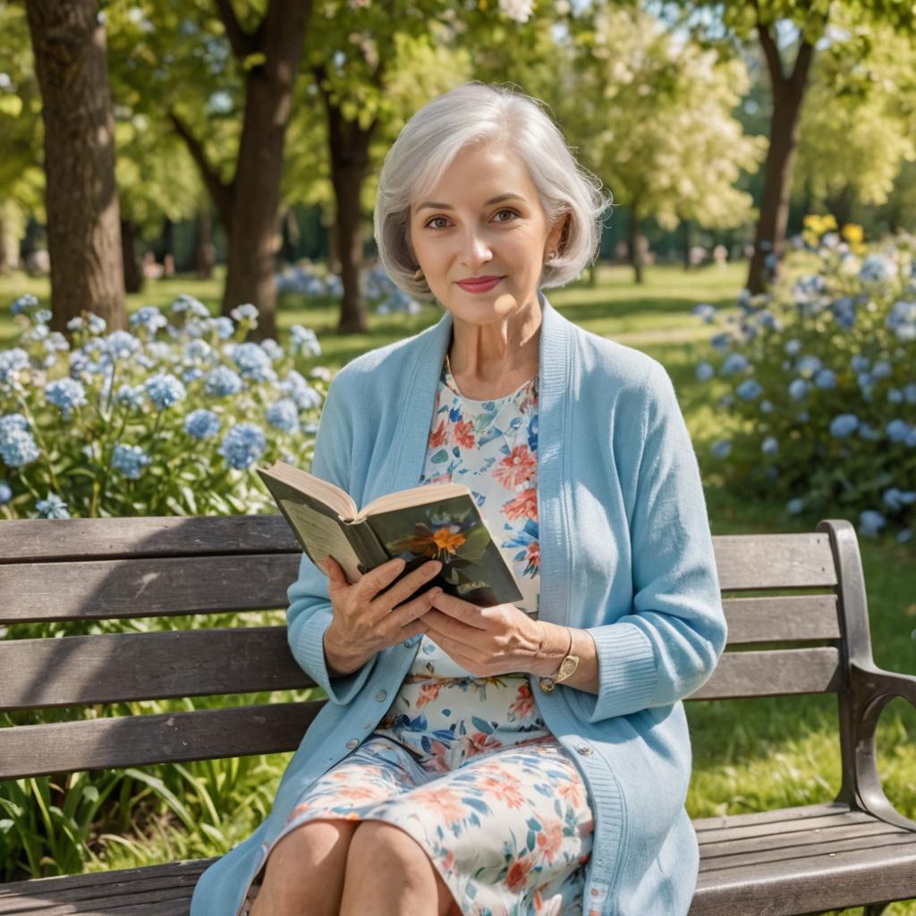 Elegant Senior Woman Reading in the Park