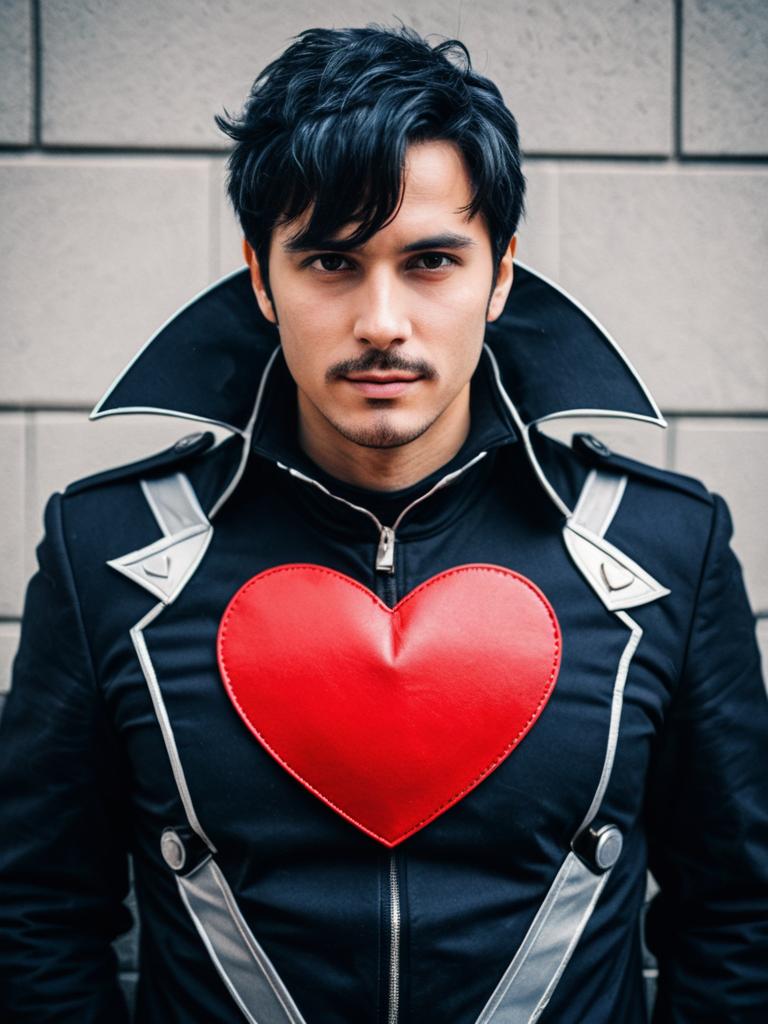 Man in Heart-Shaped Love Symbol Costume Professional Cosplay Headshot