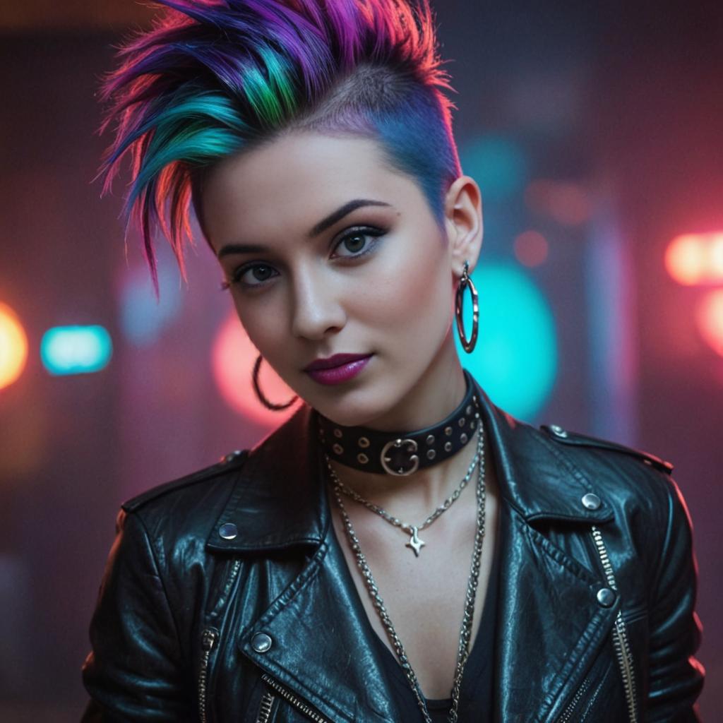 Confident Woman with Mohawk in Punk-Rock Style