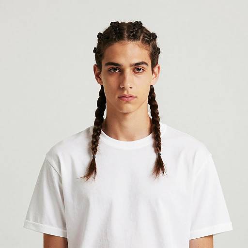 Young Man with Cornrow Braids in White T-Shirt Gen Z Style