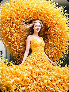 Woman in Orange Ribbons Dress