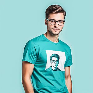 Confident Young Man in Turquoise T-Shirt