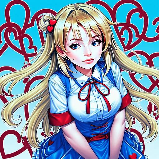 Anime Girl in Akai Haato 1st Costume with Heart Motifs