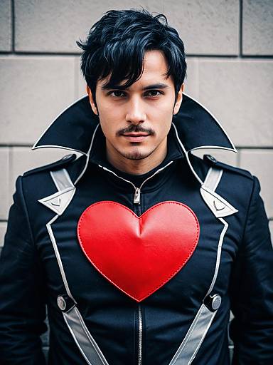 Man in Heart-Shaped Love Symbol Costume Professional Cosplay Headshot