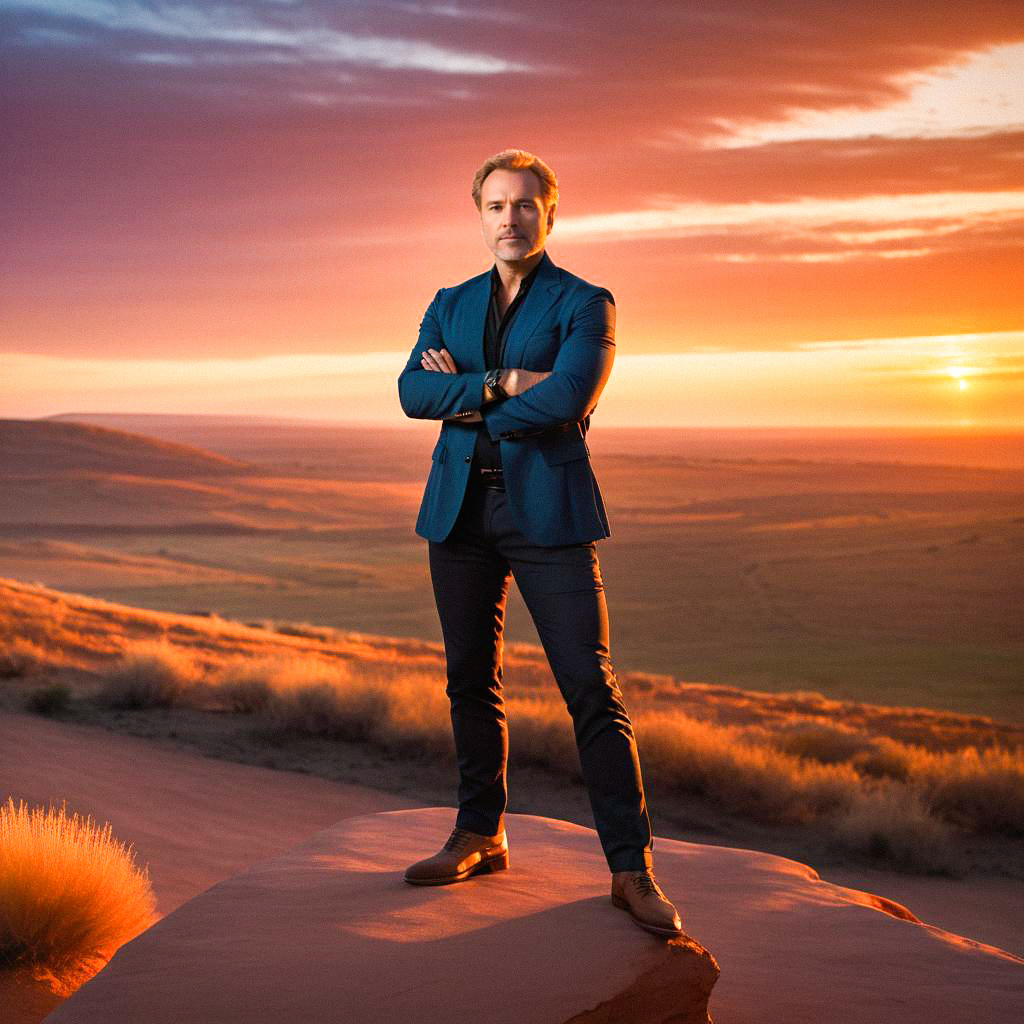 Confident Man in Tailored Blazer at Sunset