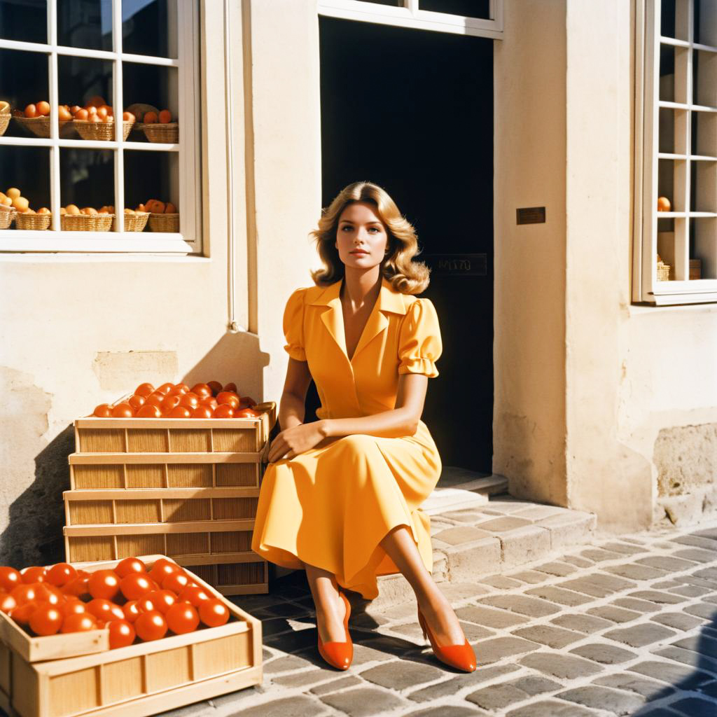 Woman in Yellow Dress with Oranges