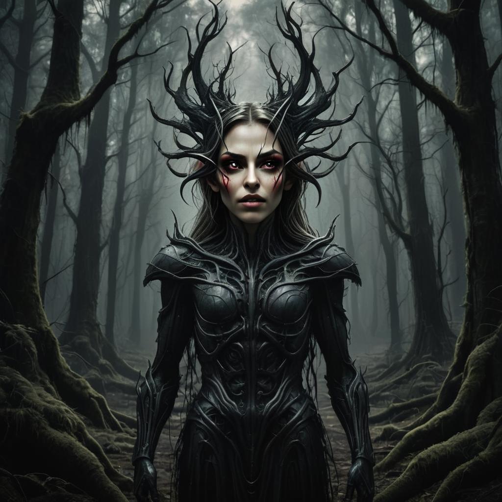 Haunting Woman in Gothic Forest Armor Haunting Woman in Gothic Forest Armor