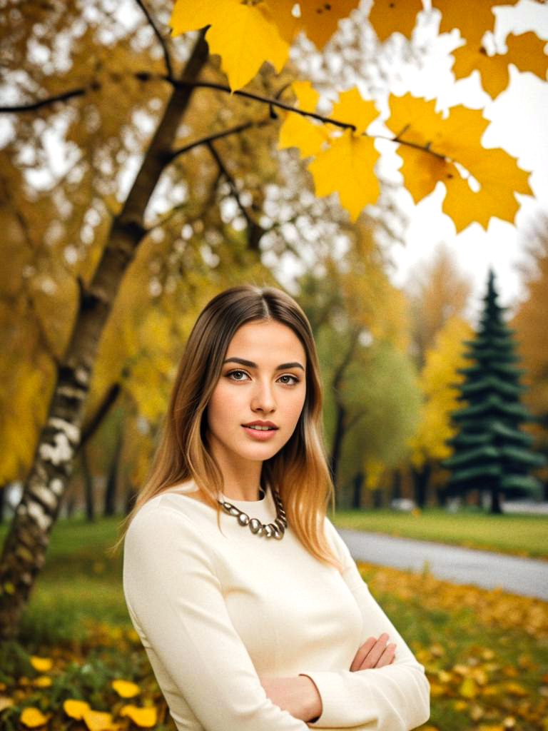 Confident Woman in Autumn Park