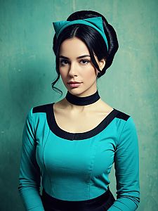 Realistic Paninya Cosplay Woman Character Wearing Teal Costume