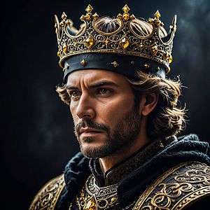 Regal Man in Gold Crown and Medieval Robe