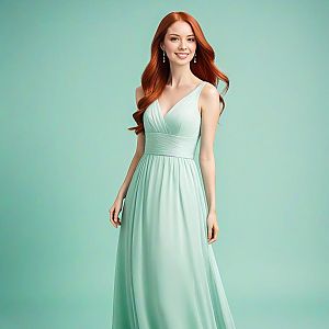 Smiling Woman in Mint Green Dress