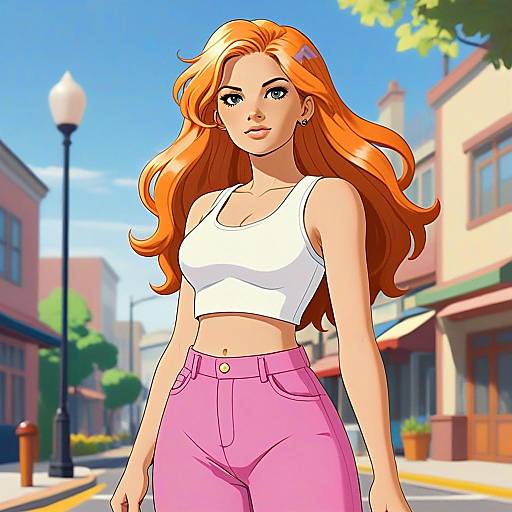 Confident Young Woman Walking in Urban Street Digital Art