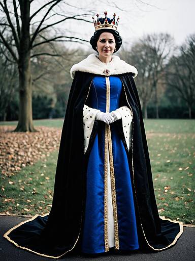 Woman in Queen Costume Full Body Cosplay Photo with Crown and Gown